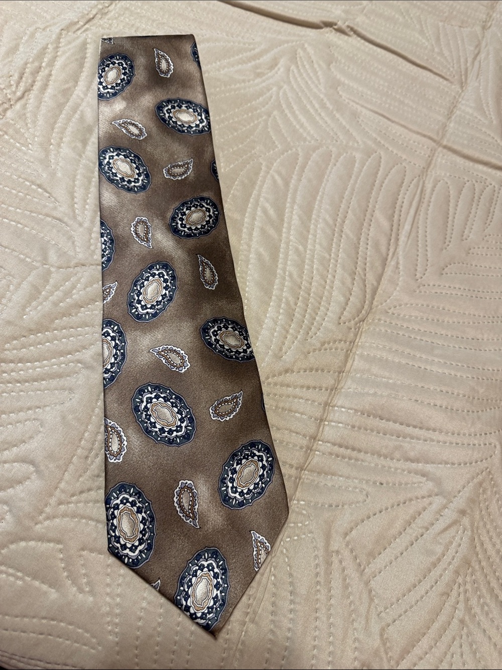 Stafford Brown Tie with Navy and Cream Paisley Medallions